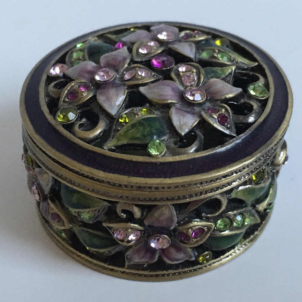 Todo Enamel Jeweled Bronze Round Trinket Box Swarovski jewels
